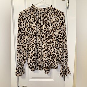LOFT Animal Print Blouse - Black and Cream size XS